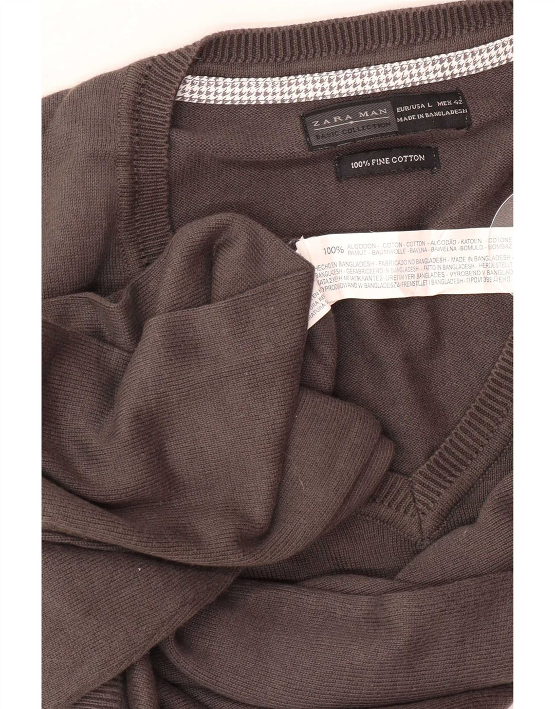 Maglione Zara da uomo con scollo a V grande in cotone grigio