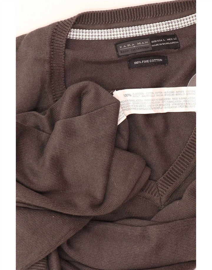 Maglione Zara da uomo con scollo a V grande in cotone grigio