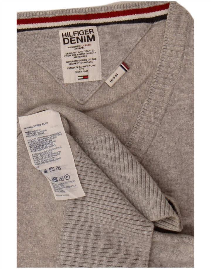 Maglione da uomo con scollo a V Tommy Hilfiger in cotone chiazzato grigio medio