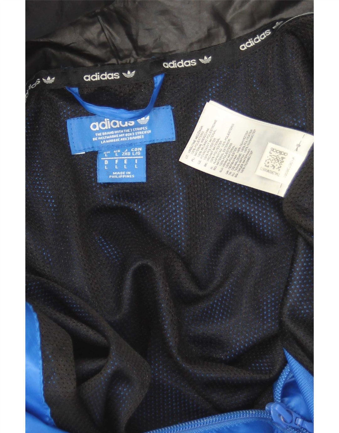 Adidas Giacca antipioggia da uomo con cappuccio UK 40 Large Blu Colourblock Poliestere