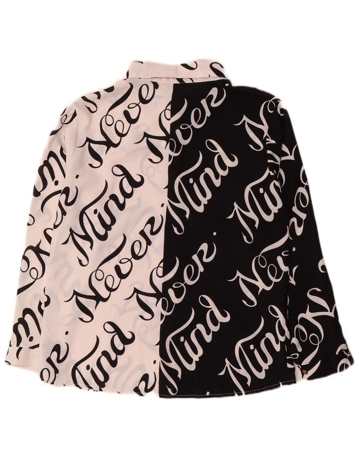 Camicetta grafica da donna vintage UK 12 Colorblock bianco medio
