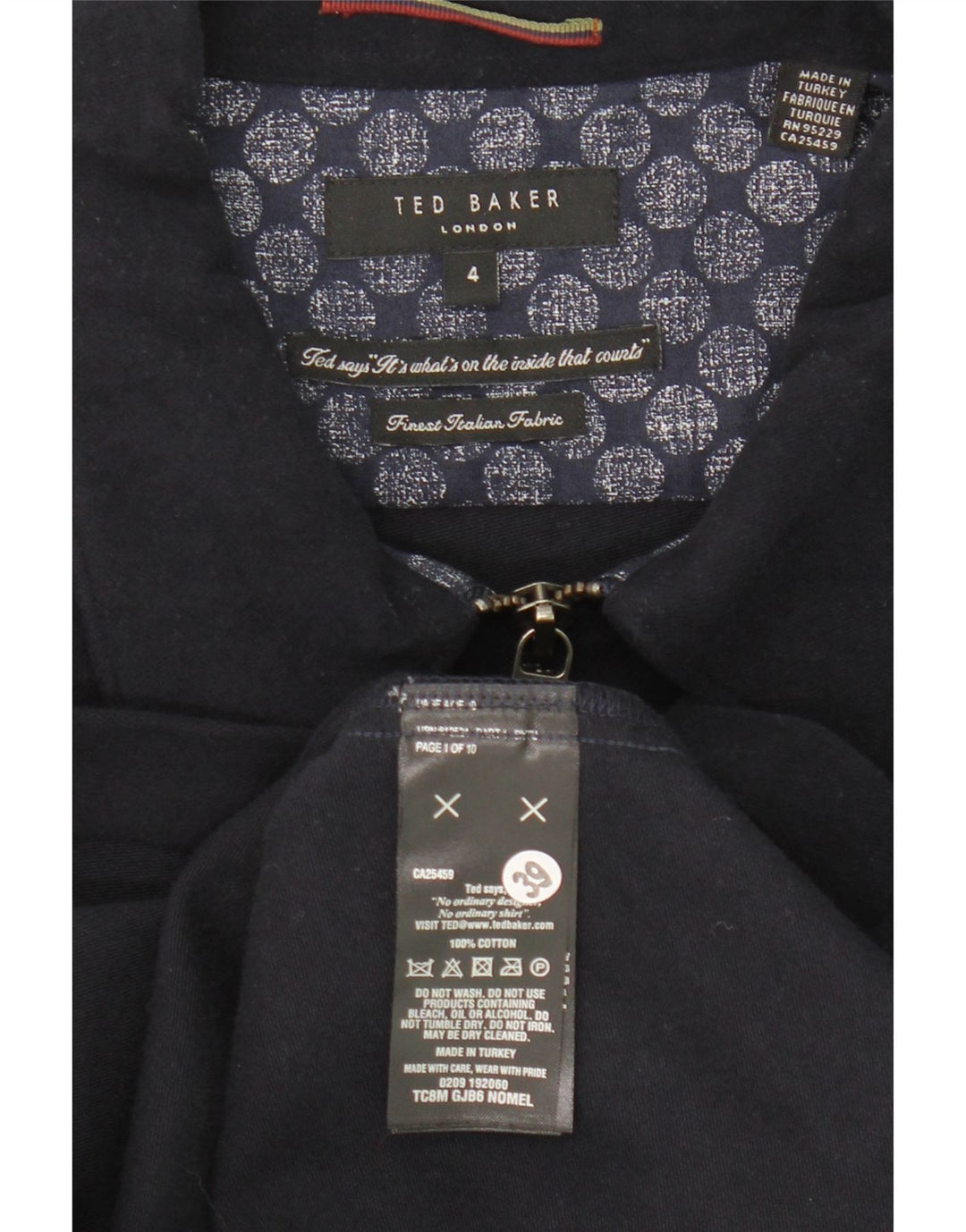 Giubbotto bomber da uomo Ted Baker taglia 4 grande in cotone blu navy
