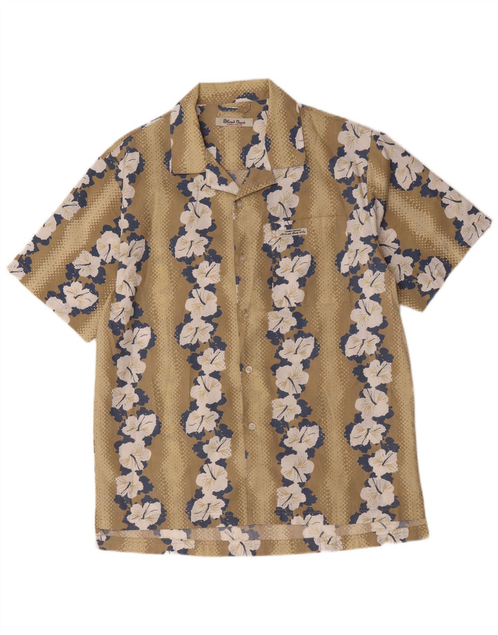 Camicia hawaiana a maniche corte da uomo vintage in poliestere floreale beige medio
