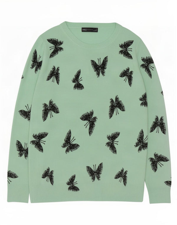 Maglione maglione con scollo a barca da donna Marks & Spencer UK 12 Medium Green Butterfl
