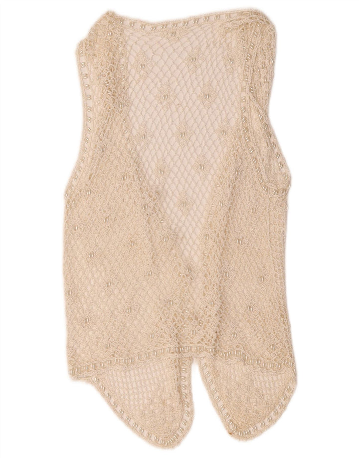 Gilet vintage da donna all'uncinetto UK 10 piccolo bianco sporco