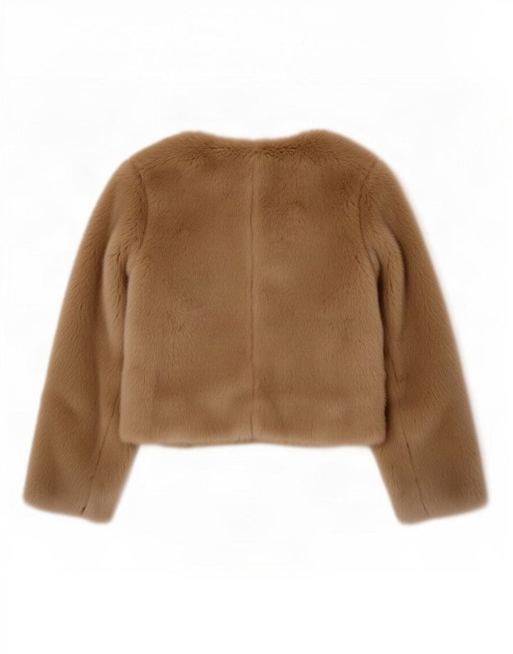 Giacca da donna glamour in pelliccia sintetica corta UK 10 piccola poliestere beige