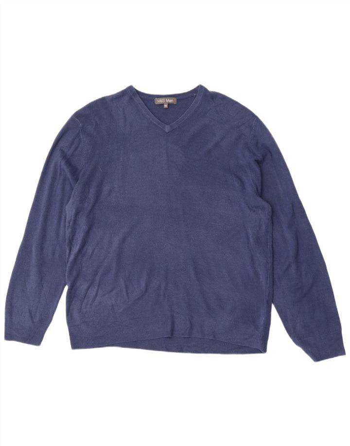 MARKS & SPENCER Maglione da uomo con scollo a V 2XL Acrilico blu