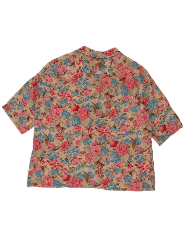 Camicetta vintage da donna a maniche corte IT 48 XL Seta floreale multicolore