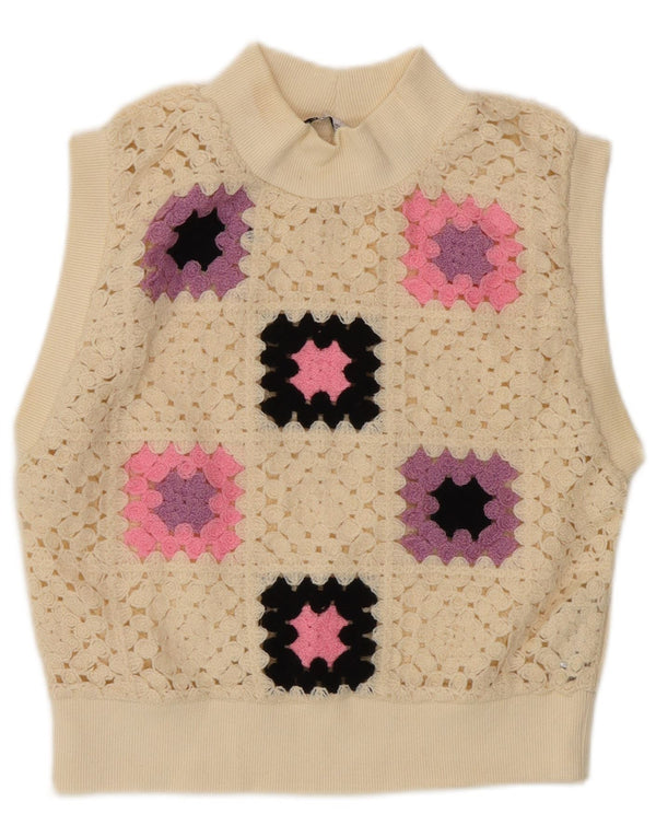 Canotta da donna Zara UK 12 Acrilico geometrico bianco sporco medio