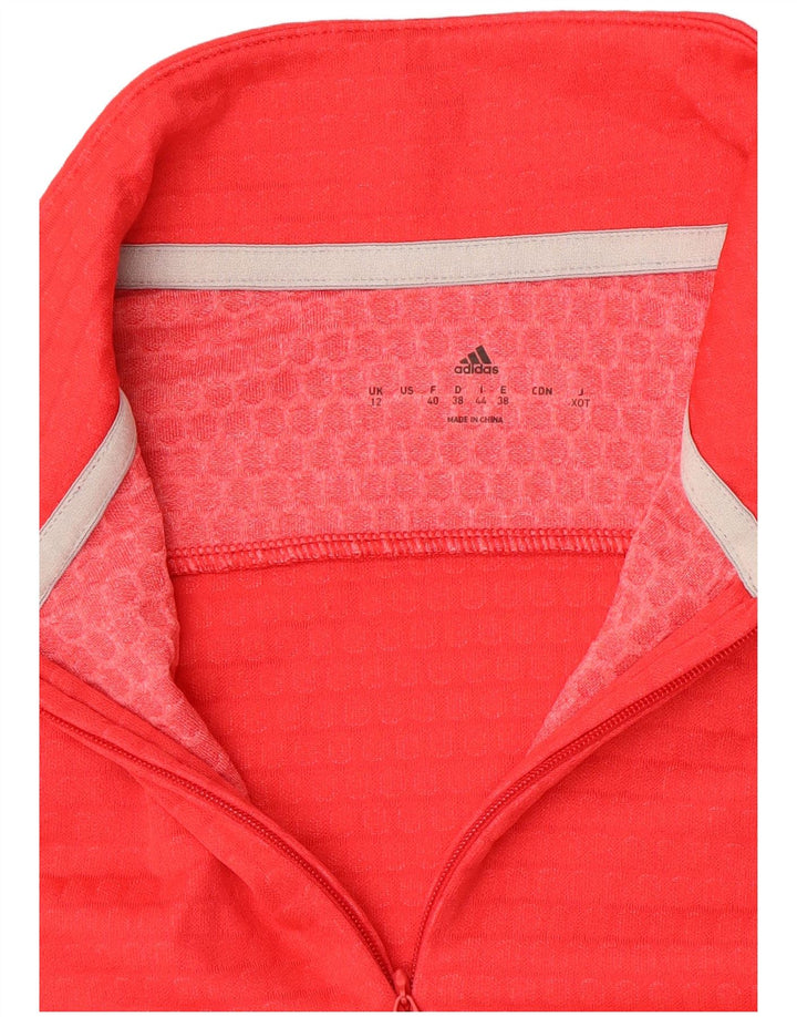 Top della tuta da ginnastica Adidas da donna con collo e zip UK 12 Medium Red Colourblock