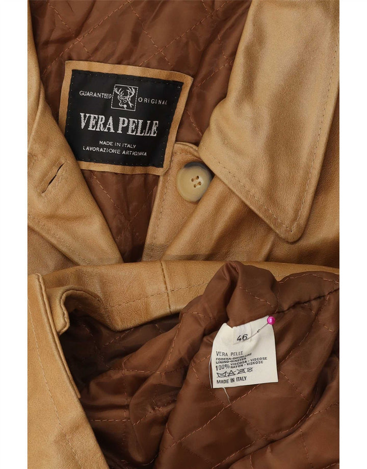 Giacca blazer in pelle vintage da donna a 5 bottoni IT 46 grande marrone