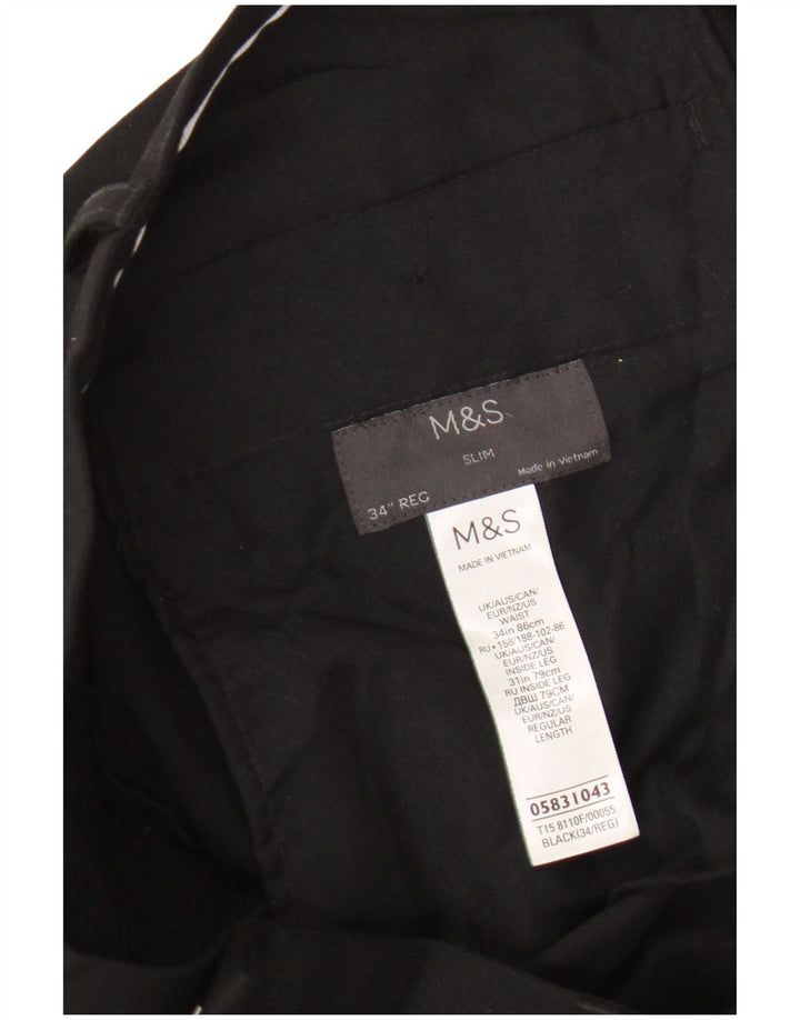 Pantaloni da abito slim da uomo Marks & Spencer W34 L31 poliestere nero