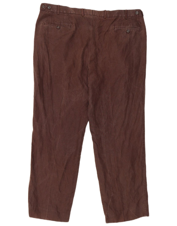 Marks & Spencer Mens Tailored Straight Suit Trousers W42 L31 Brown Linen