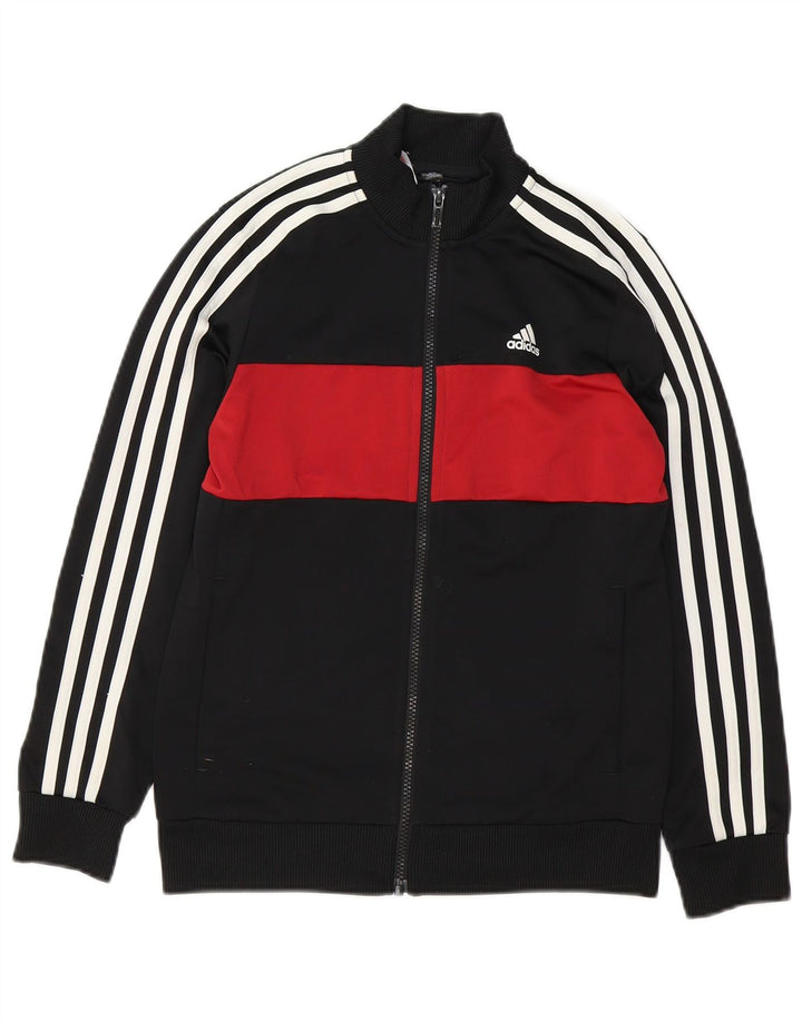 ADIDAS Boys Tracksuit Top Jacket 11-12 Years Black Colourblock Polyester