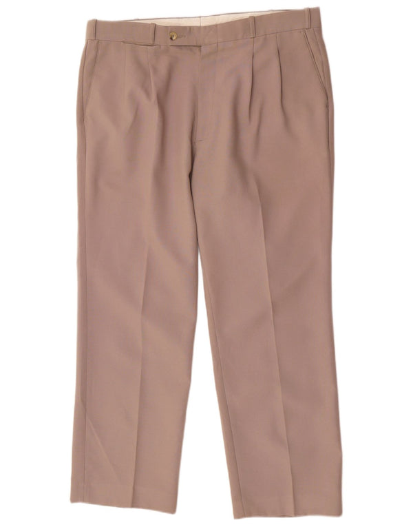 Pantaloni da completo da uomo con pegging Farah W36 L28 poliestere marrone