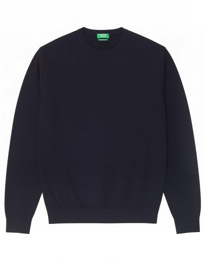 Maglione da uomo girocollo Benetton maglione medio blu navy in lana vergine
