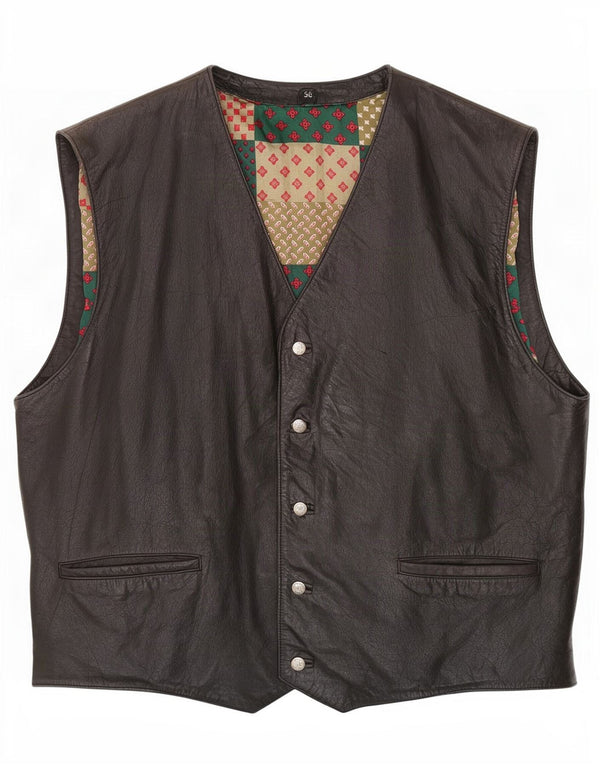 Gilet in pelle da uomo vintage IT 56 XL Nero