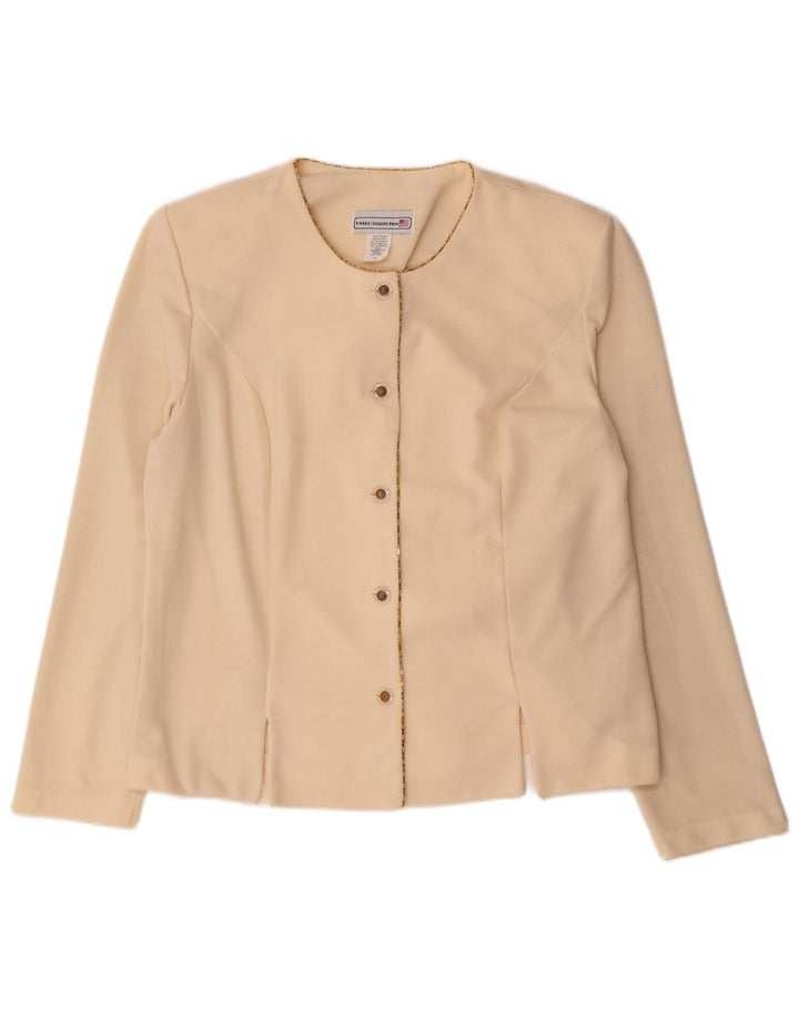 Giacca blazer vintage da donna a 5 bottoni UK 16 grande poliestere bianco sporco