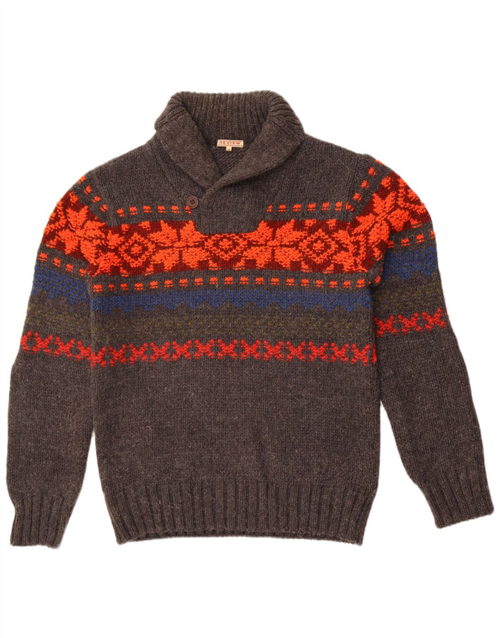 Recensione Maglione da uomo con collo a scialle in poliacrilico Fair Isle grigio medio