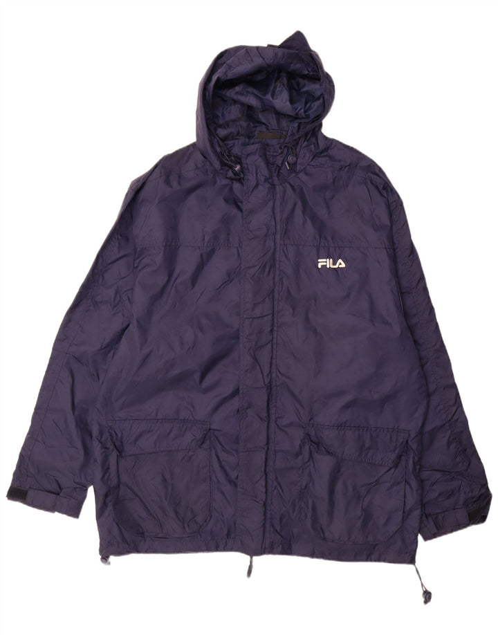 Giacca a vento con cappuccio da uomo Fila, grande, in nylon color block blu navy