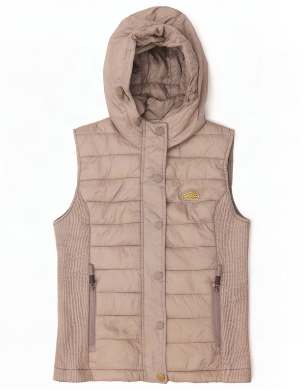 Superdry Womens Hooded Padded Gilet UK 14 Medium Grey Nylon