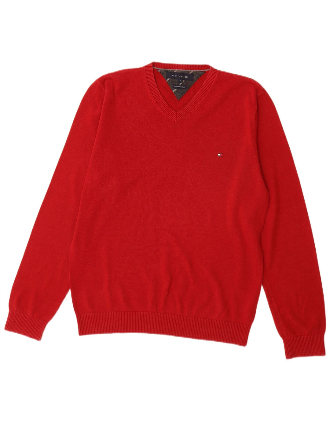 TOMMY HILFIGER Maglione da uomo con scollo a V in cotone rosso medio
