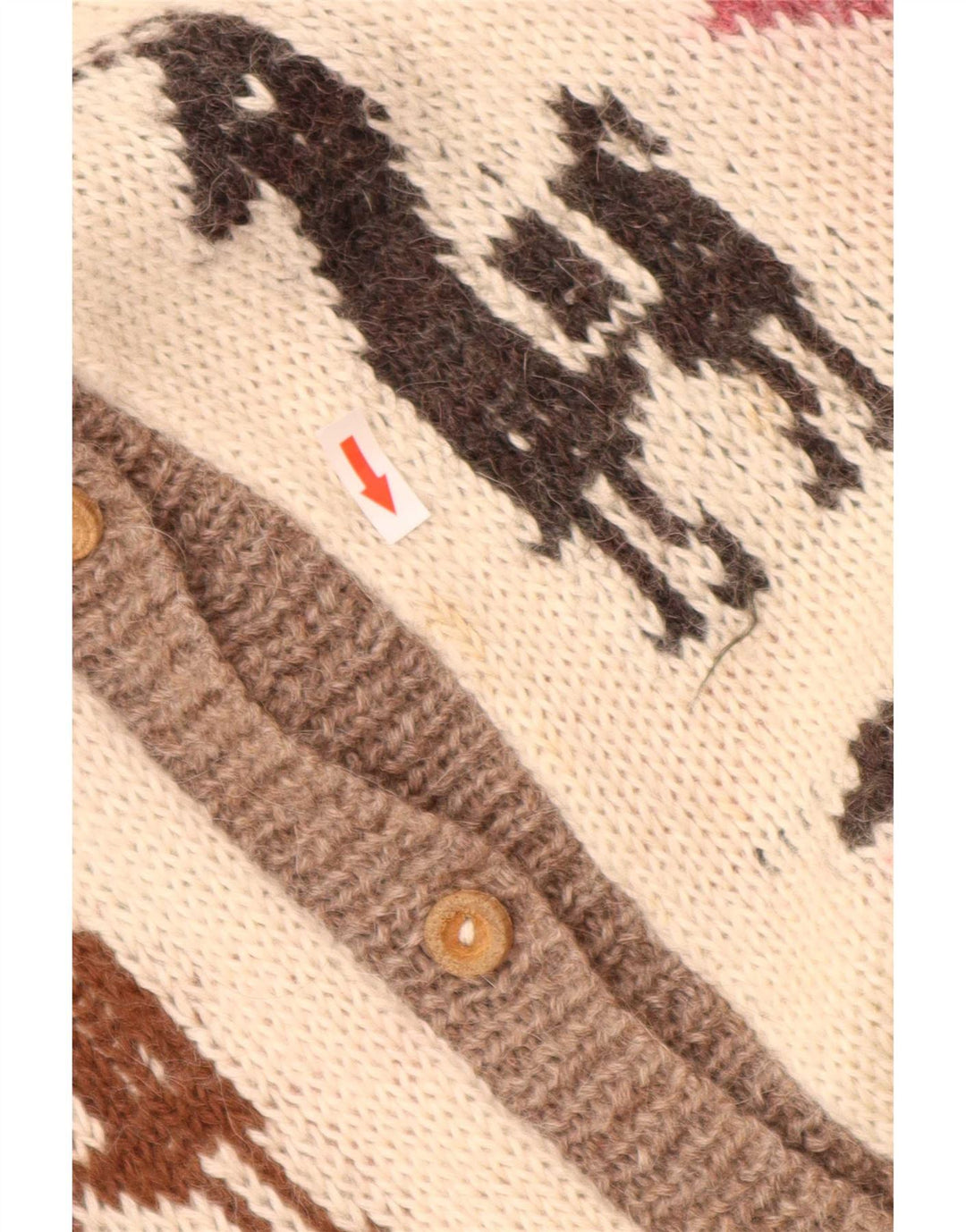 Maglione cardigan grafico da donna vintage UK 16 Grande motivo geometrico multicolore