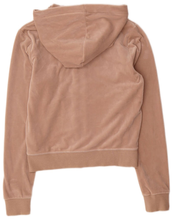 Juicy Couture maglione con cappuccio e zip in velluto da donna UK 10 piccolo poliestere beige