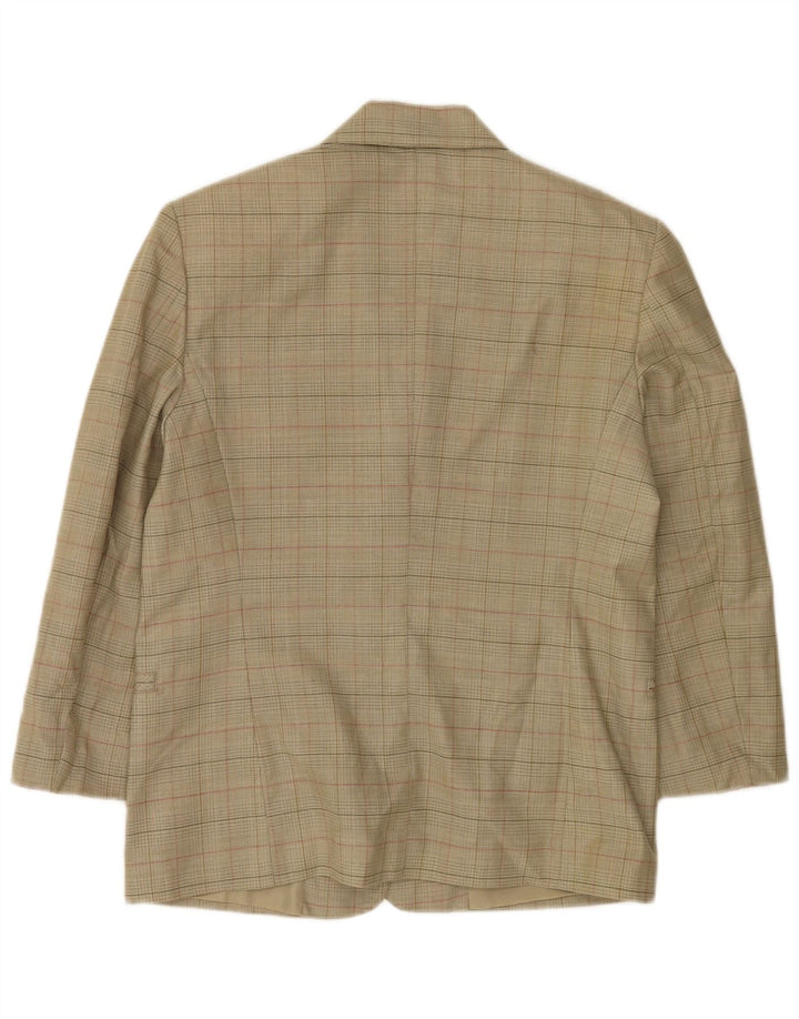 Giacca blazer vintage da donna a 2 bottoni IT 44 media lana vergine a quadri kaki