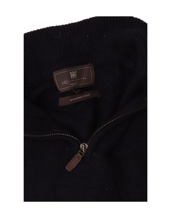 Maglione da uomo Marks & Spencer con zip e collo in lana d'agnello medio blu navy
