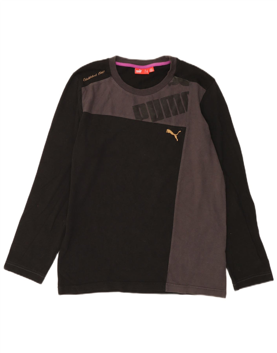 Puma Maglietta grafica da uomo a maniche lunghe piccola in cotone color block nero