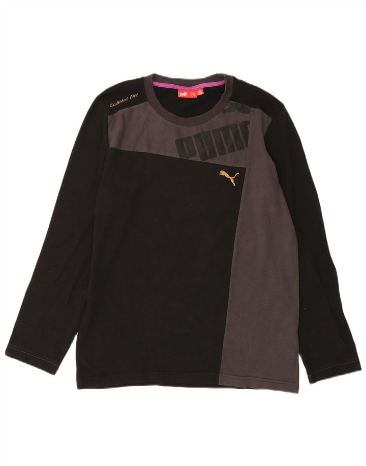Puma Maglietta grafica da uomo a maniche lunghe piccola in cotone color block nero