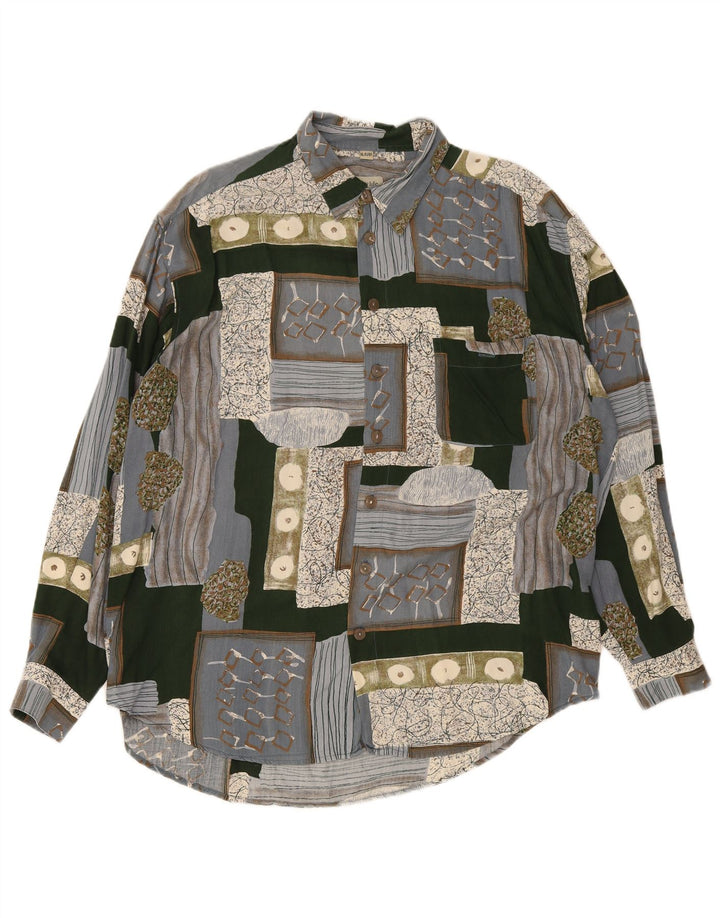 Camicia da uomo Happy Life Taglia 43/44 XL Viscosa patchwork grigia