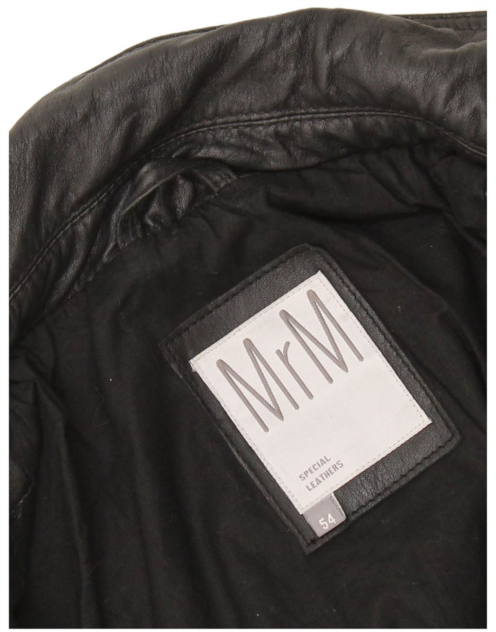 Giacca in pelle militare vintage da donna IT 54 3XL Pelle nera