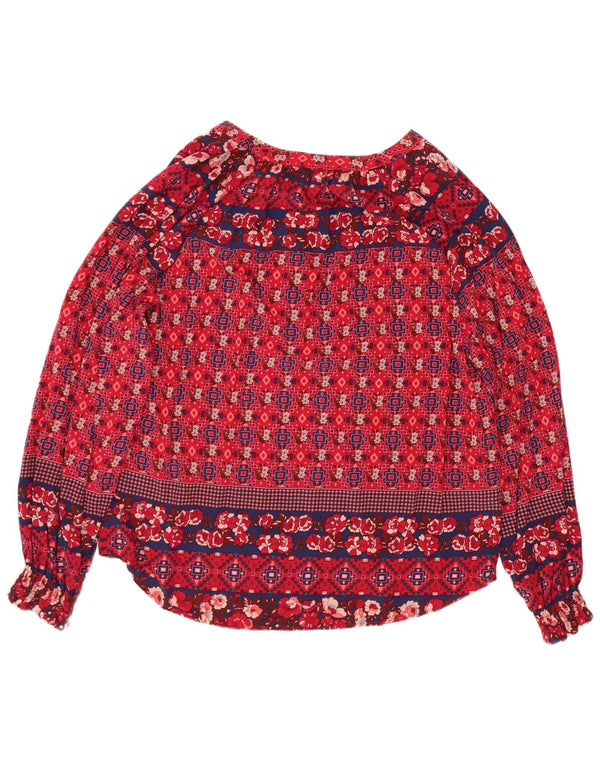 Monsoon Camicetta a maniche lunghe da donna Top UK 14 Grande Viscosa geometrica rossa