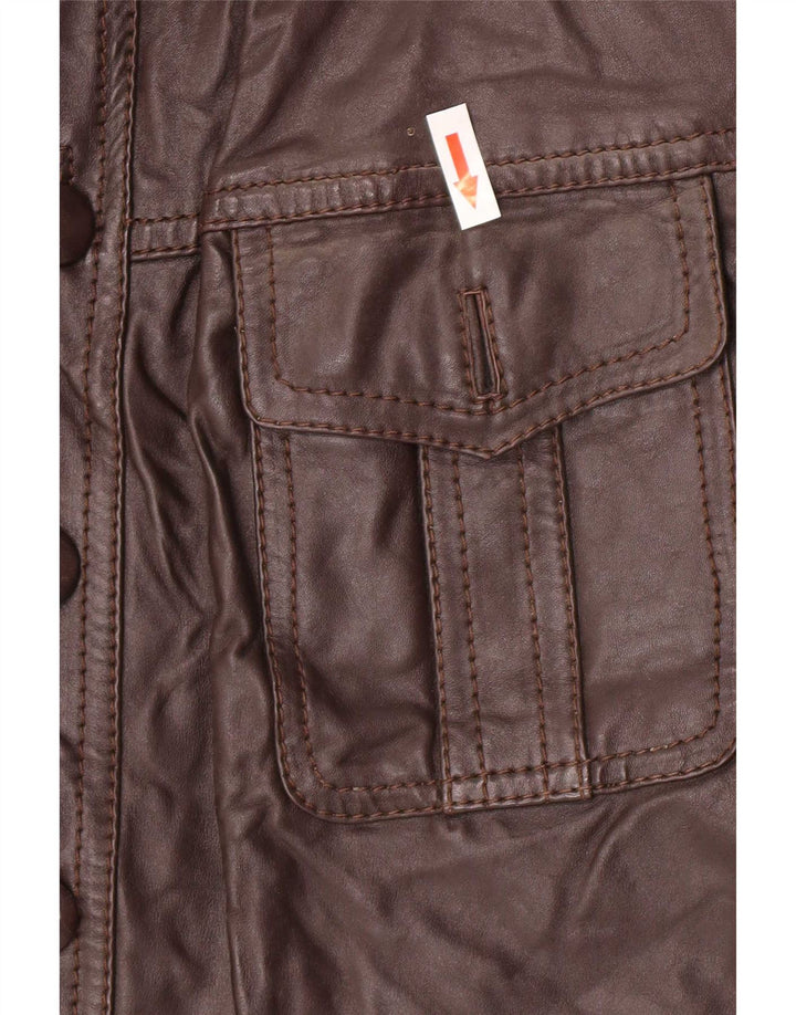 Giacca in pelle vintage da uomo UK 36 piccola marrone