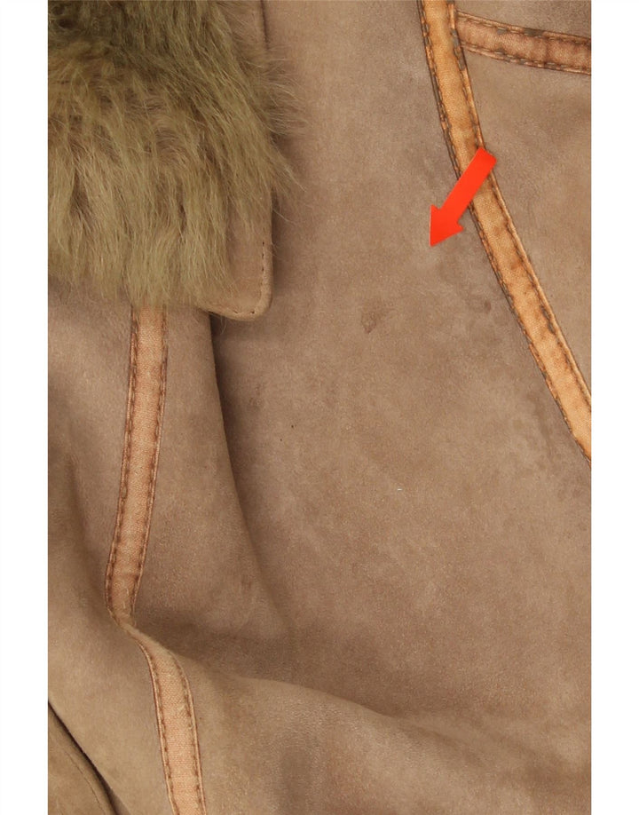 Cappotto in shearling da donna VINTAGE UK 16 grande marrone