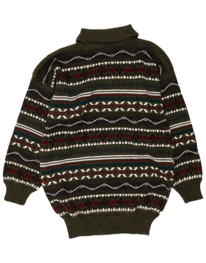 Maglione vintage da uomo con collo a polo, medio, geometrico multicolore