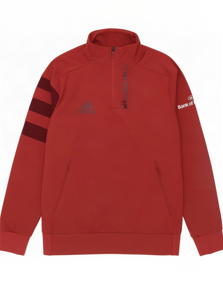 Felpa Adidas da uomo con grafica con zip e collo, maglione, grande, rosso, in poliestere