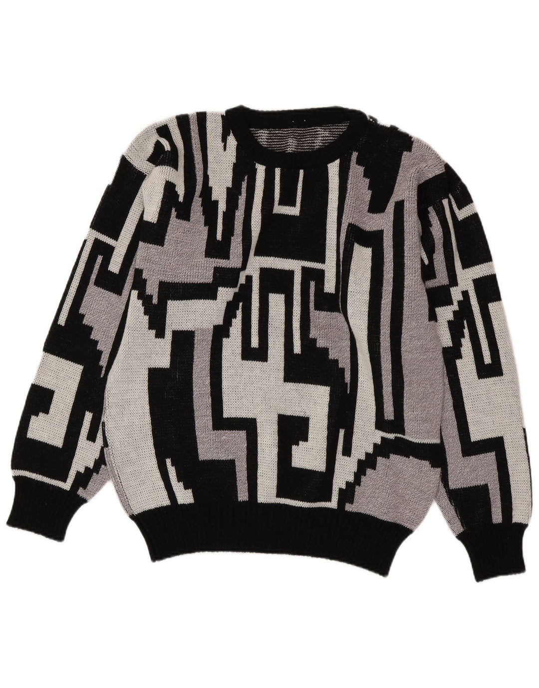 Maglione maglione girocollo da uomo vintage grigio medio geometrico