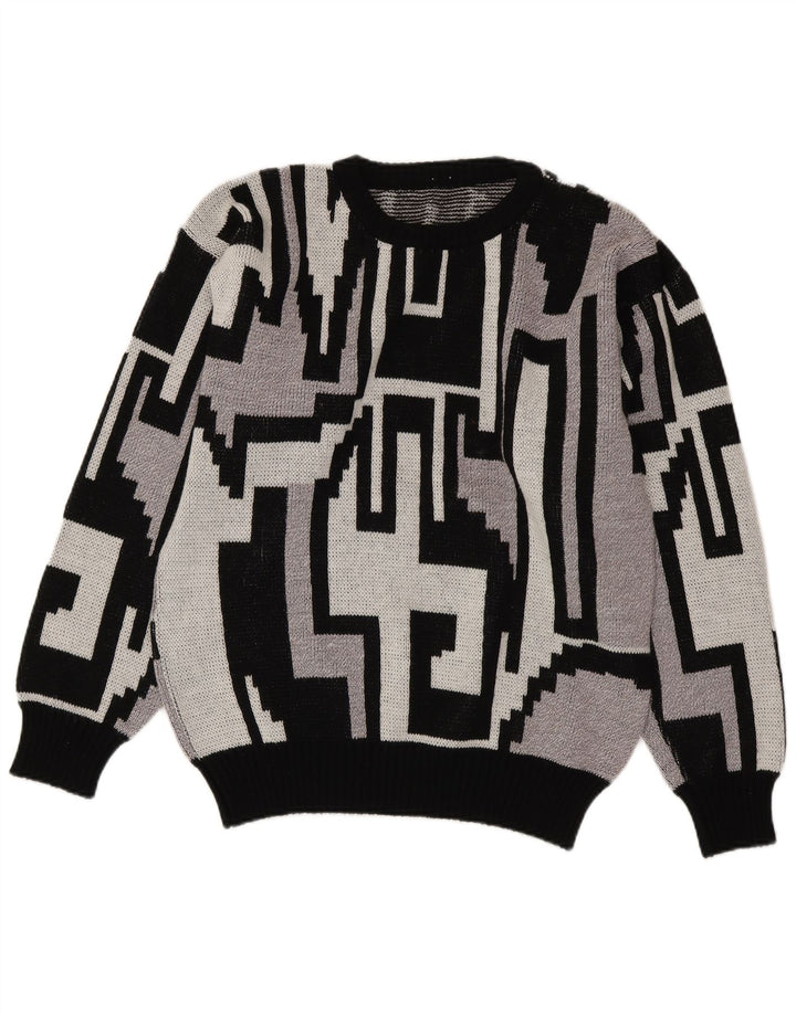 Maglione maglione girocollo da uomo vintage grigio medio geometrico