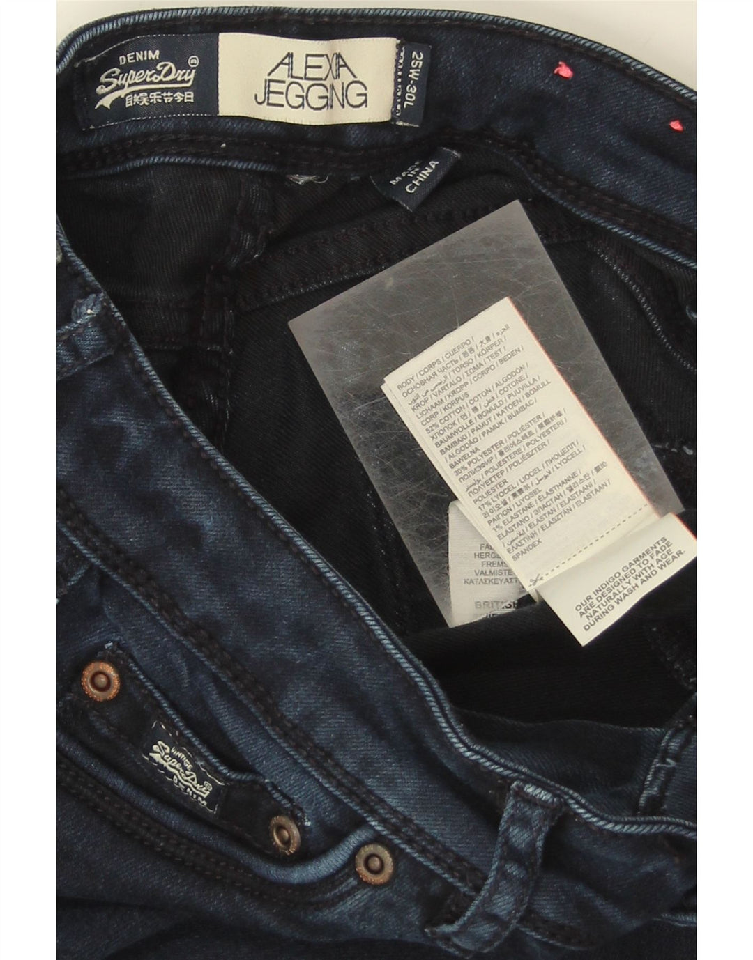 SUPERDRY Womens Alexia Jegging Jeans W25 L30 Navy Blue Cotton Vintage Superdry and Second-Hand Superdry from Messina Hembry 