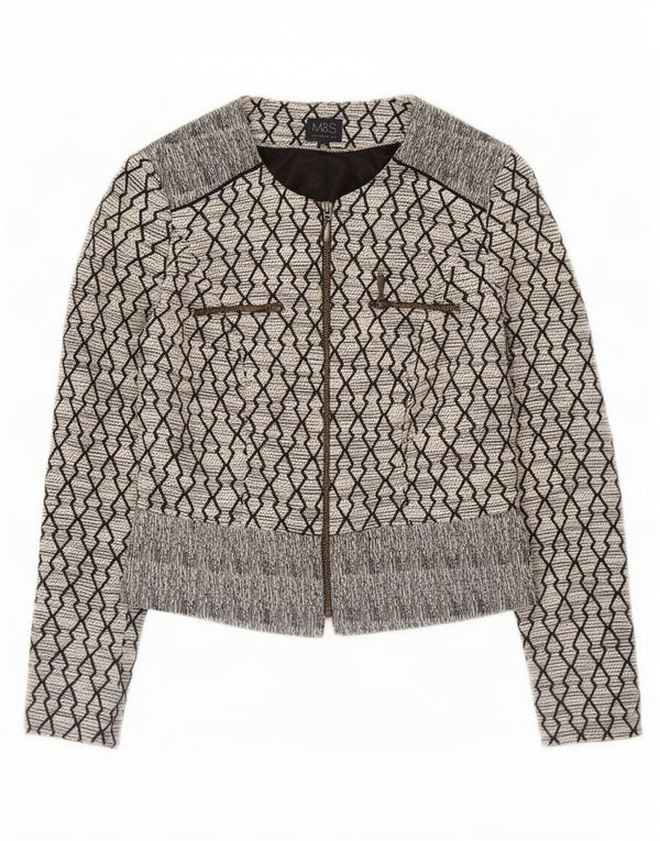 Giacca blazer da donna Marks & Spencer UK 8 piccola cotone geometrico nero