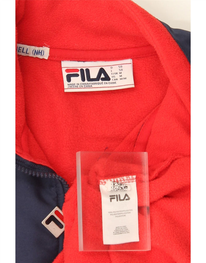 Maglione in pile da uomo Fila con zip grafica e collo in poliestere color block rosso medio