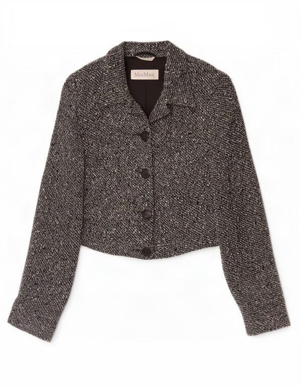 Giacca blazer a 4 bottoni corta da donna Max Mara UK 14 Lana screziata grigio medio