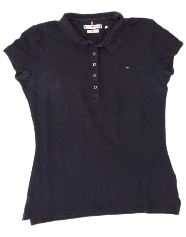 Polo da donna slim fit Tommy Hilfiger UK 12 cotone medio blu navy