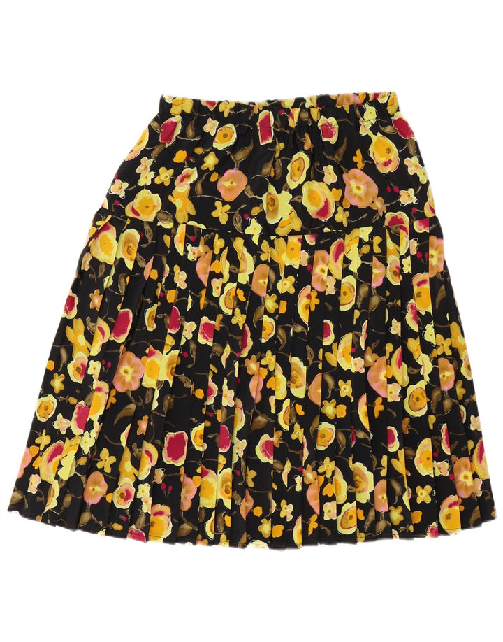 Gonna a pieghe vintage da donna media W30 poliestere floreale nero