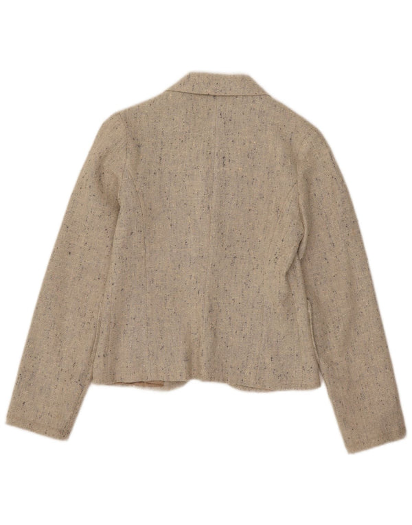 Vintage Womens Crop 1 Button Blazer Jacket UK 4 XS Beige Flecked