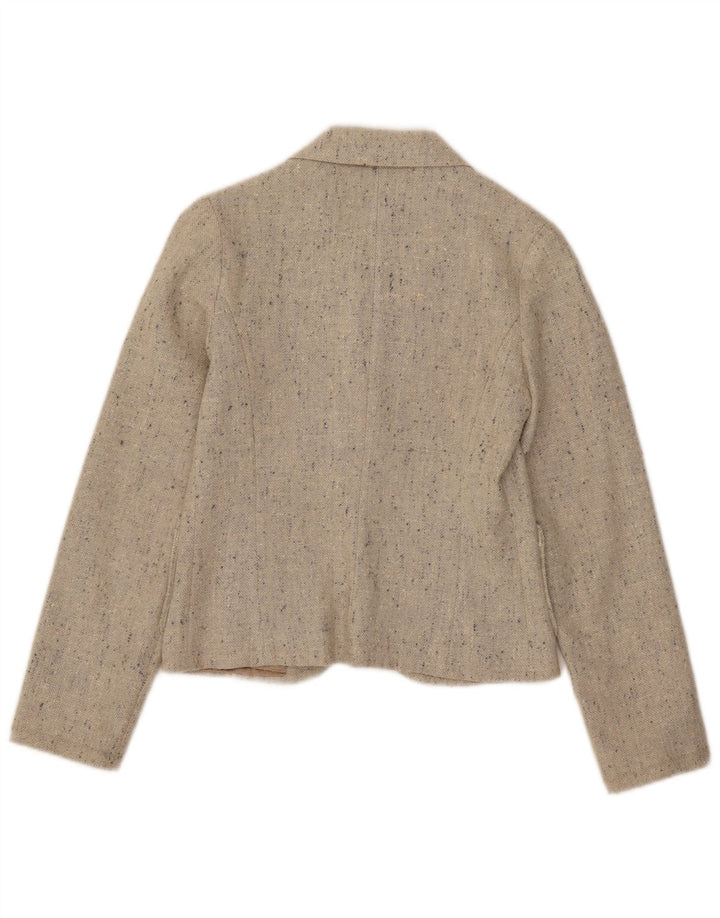 Giacca blazer vintage da donna corta a 1 bottone UK 4 XS beige screziata