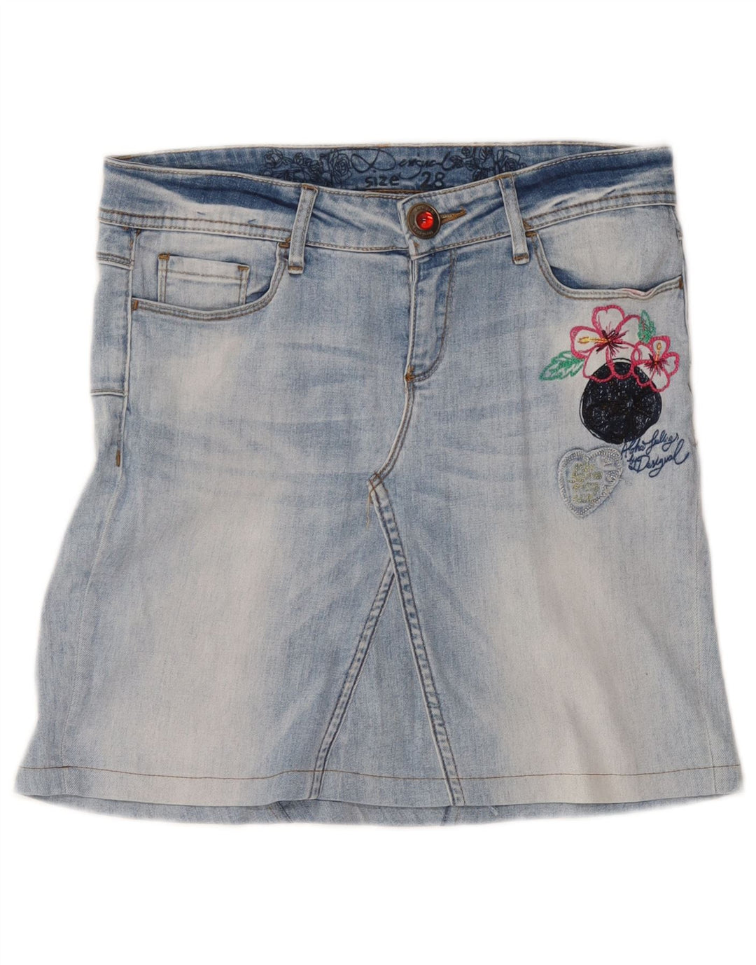 Mini gonna di jeans grafica da donna Desigual W30 blu medio floreale